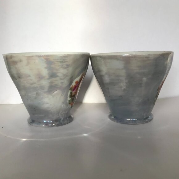 VTG Lusterware Japan Courting Couple Tea Cup Demitasse Set of 2 Hand Paint 2 oz - Picture 4 of 9